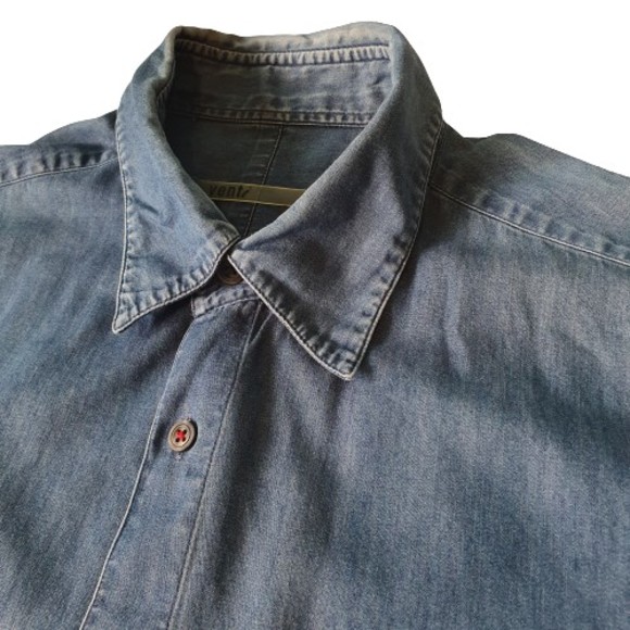 Size L Chest 46-48" Collar 40cm Vintage Short Sleeve Denim Shirt - Picture 3 of 8